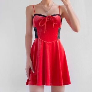 Urban Outfitters Elegant Red and Black Women's Dress Lace Small